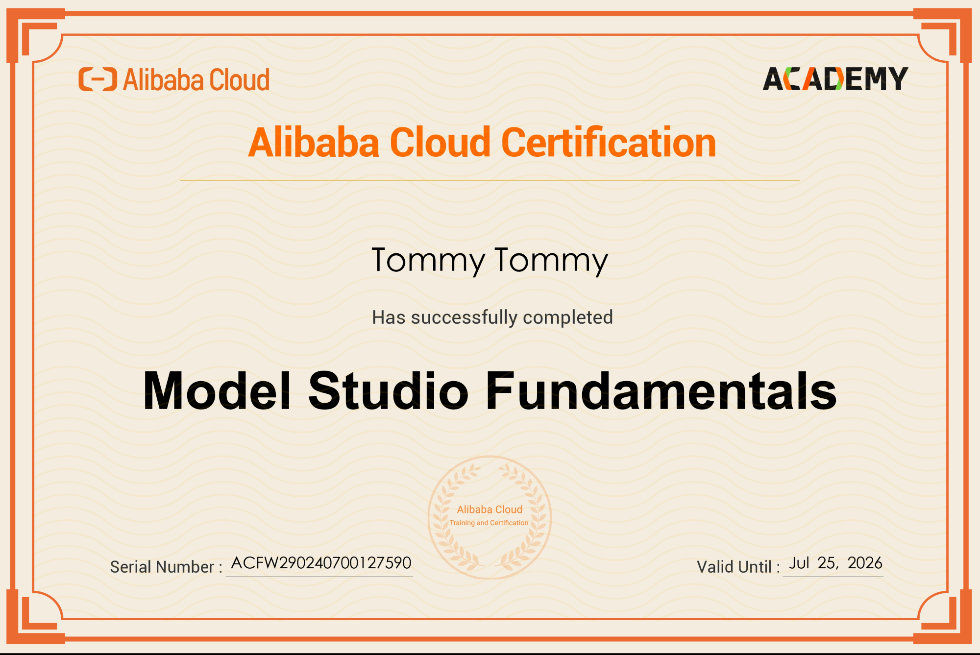 Acquired Alibaba Cloud Model Studio Fundamentals Certificate
